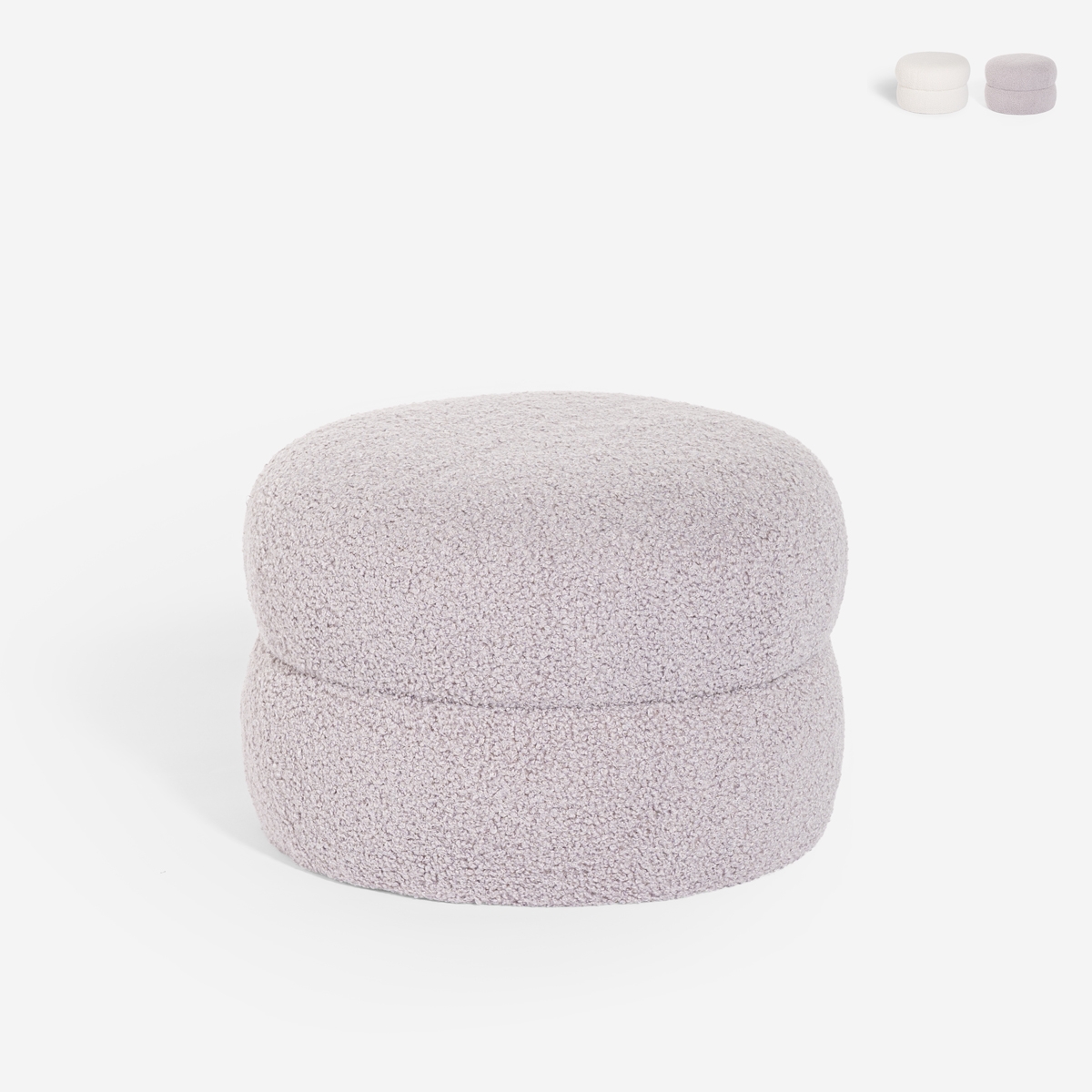 Fusshocker niedrig für das Wohnzimmer aus Teddybouclé-Stoff Raion Aktion Fusshocker niedrig für das Wohnzimmer aus Teddybouclé-Stoff Raion Aktion