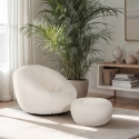 Sessel-Set aus weißem Designer-Bouclé mit Fußhocker drehbar Kuma Verkauf