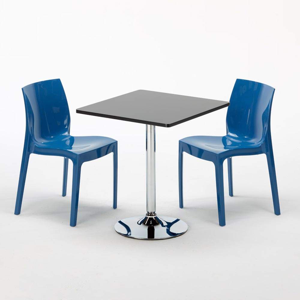 Schwarz Quadratisch Tisch Und 2 Stühle für Bars Farbiges Polypropylen-Innenmastenset Grand Soleil Ice Mojito