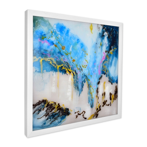 Gemälde abstrakt auf Plexiglas 64x64cm modern weißer Rahmen Lazur Aktion
