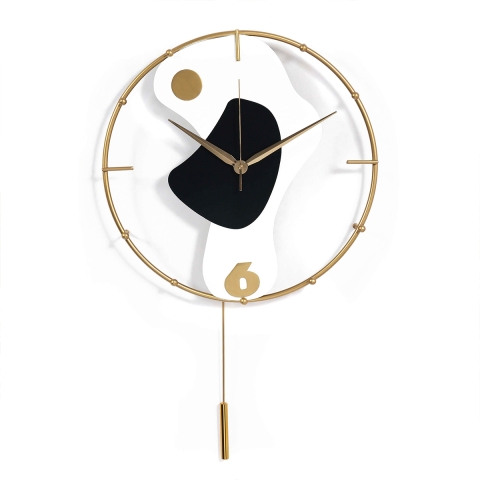 Wanduhr modern 42x67cm aus goldfarbenem Metall mit Pendel Bynok Aktion