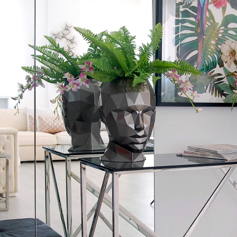 Vase aus Glasfasergewebe mit Metalleffekt und weiblichem Gesicht Ruzid-M Aktion