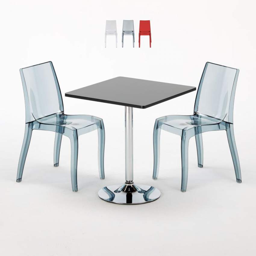 Schwarz Quadratisch Tisch und 2 Stühle Farbiges Transparent Grand Soleil Cristal Light Platinum