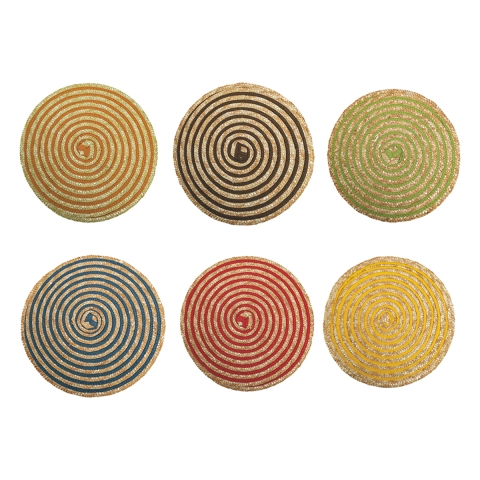 Set aus 6 runden Platzsets aus geflochtenem Stroh Ø38cm Spiral Color Aktion