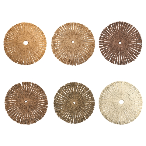 Set aus 6 runden Platzdeckchen mit Stroheffekt Flechtoptik Ø38cm Nature Aktion