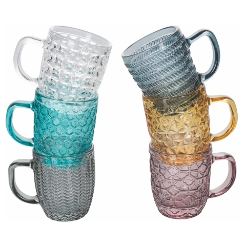 Set aus 6 bunten Kaffeetassen aus Glas 90ml Geometrie C Aktion