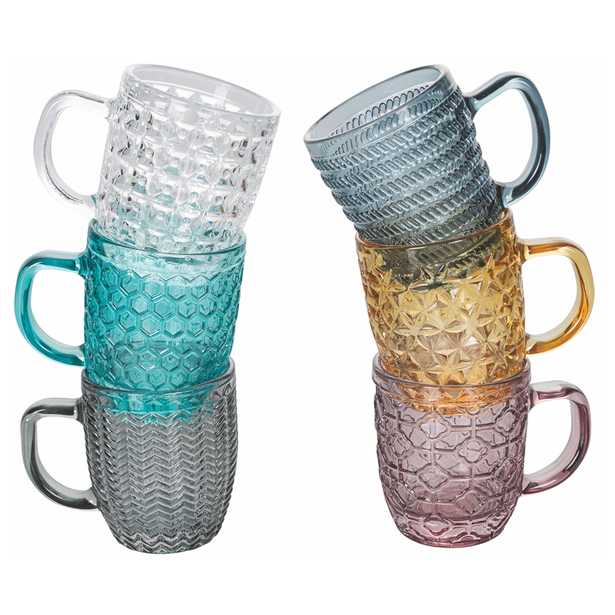 Set aus 6 bunten Kaffeetassen aus Glas 90ml Geometrie C Aktion Set aus 6 bunten Kaffeetassen aus Glas 90ml Geometrie C Aktion