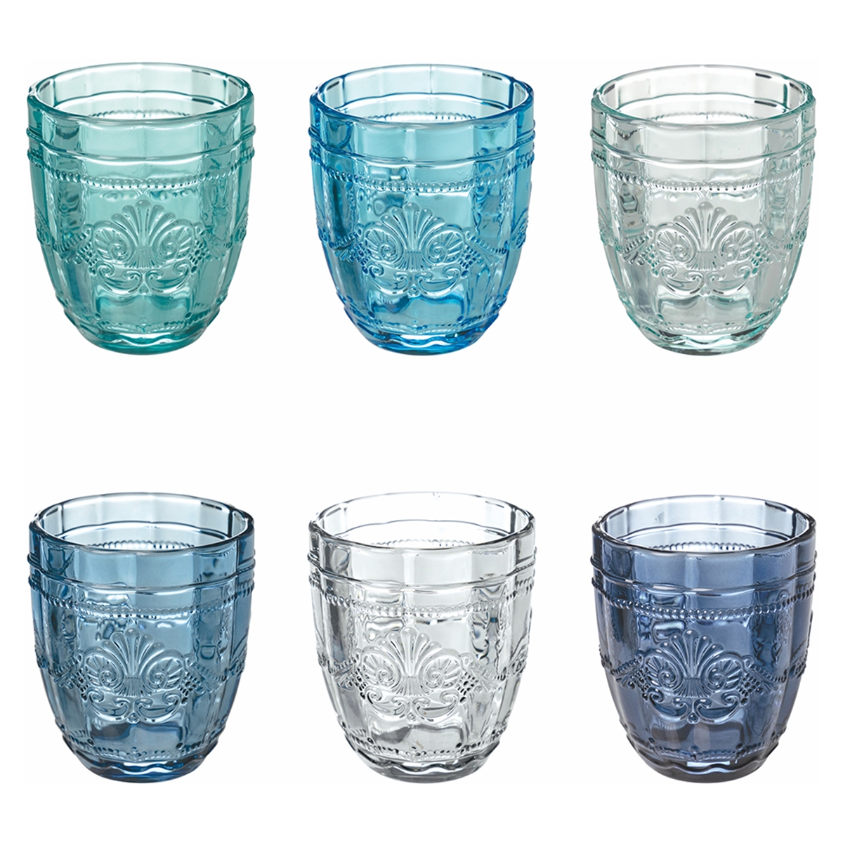 Set aus 6 Wassergläsern 265ml aus Glas mit arabeskem Design Syrah Ocean Aktion Set aus 6 Wassergläsern 265ml aus Glas mit arabeskem Design Syrah Ocean Aktion