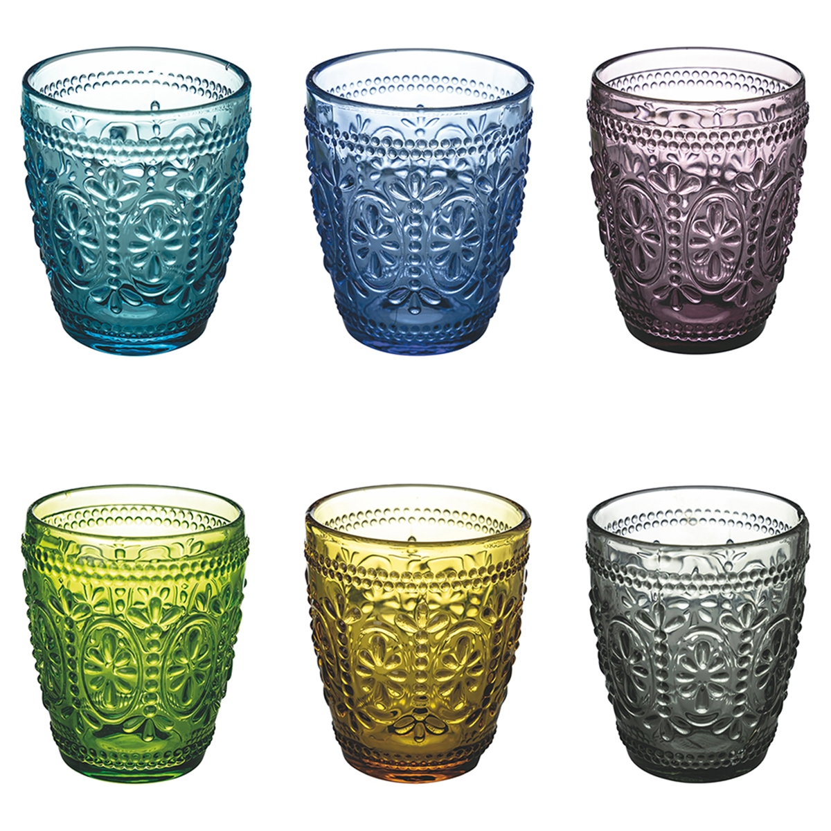 Set aus 6 Wassergläsern 300ml mit Reliefmuster Koralight Aktion Set aus 6 Wassergläsern 300ml mit Reliefmuster Koralight Aktion
