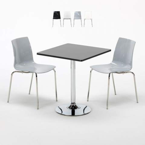 Schwarz Quadratisch Tisch und Stühle Farbiges Transparent Lollipop Platinum Aktion
