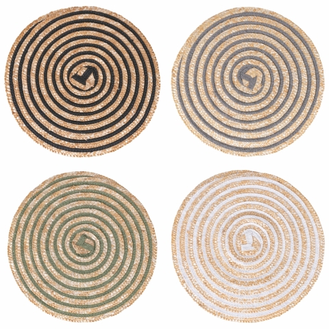 Set von 4 runden Tischsets aus geflochtenem Stroh Ø38cm Spiral Aktion