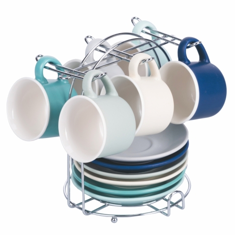 6er-Set Espressotassen aus Porzellan 90ml mit Untertasse Shade of Ocean Aktion