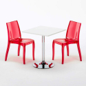 Weiß Quadratisch Tisch und 2 Stühle Farbiges Transparent Grand Soleil Cristal Light Titanium