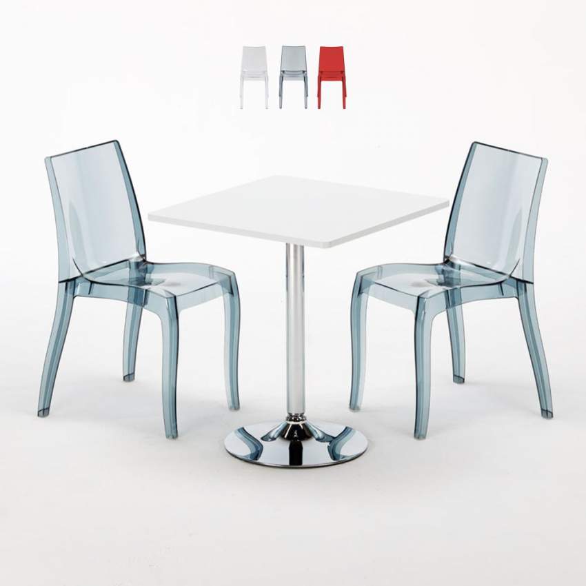 Weiß Quadratisch Tisch und 2 Stühle Farbiges Transparent Grand Soleil Cristal Light Titanium Angebot Weiß Quadratisch Tisch und 2 Stühle Farbiges Transparent Grand Soleil Cristal Light Titanium Angebot