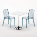 Weiß Quadratisch Tisch und 2 Stühle Farbiges Transparent Grand Soleil Cristal Light Titanium Maße