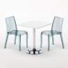 Weiß Quadratisch Tisch und 2 Stühle Farbiges Transparent Grand Soleil Cristal Light Titanium Maße