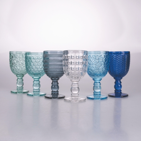 6er Set Gläser aus Glas mit strukturierter Oberfläche 280ml Geometrie Ocean Aktion