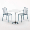 Weiß Quadratisch Tisch und 2 Stühle Farbiges Transparent Grand Soleil Dune Titanium
