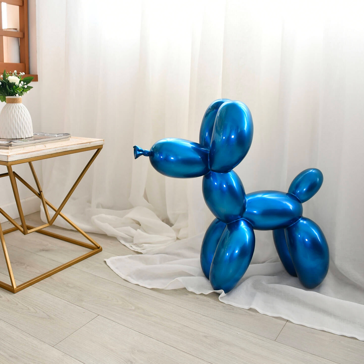 Skulptur Ballonhund blau Statue Harz Metalleffekt Mira XL Aktion Skulptur Ballonhund blau Statue Harz Metalleffekt Mira XL Aktion