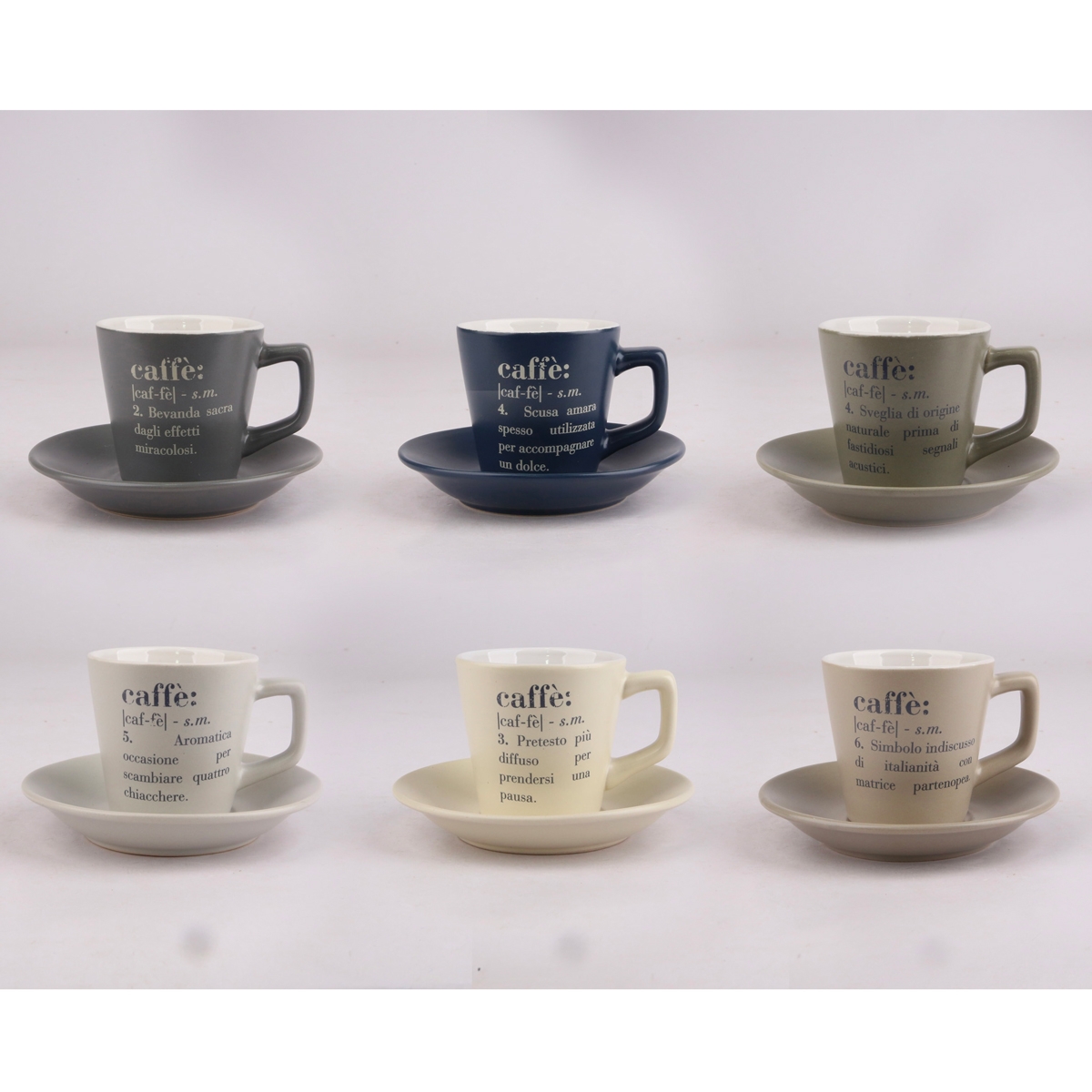 Set aus 6 Kaffeetassen aus Steingut 100ml mit Untertasse und Ständer Victionary K Aktion