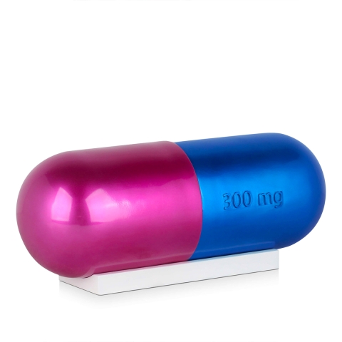 Skulptur modern aus Harz mit Metalleffekt Pille in blau und fuchsia Sira-BV Aktion