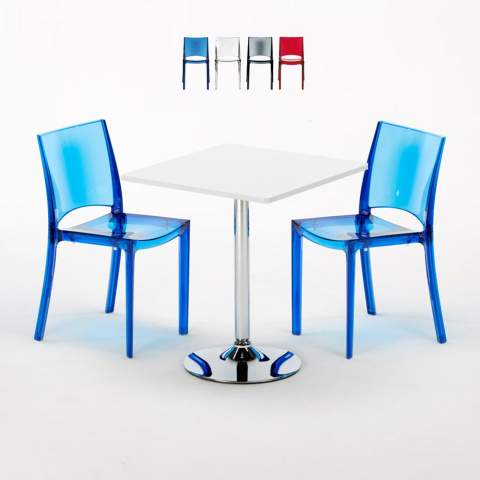 Weiß Quadratisch Tisch und 2 Stühle Farbiges Polypropylen-Innenmastenset Grand Soleil B-Side Demon Aktion