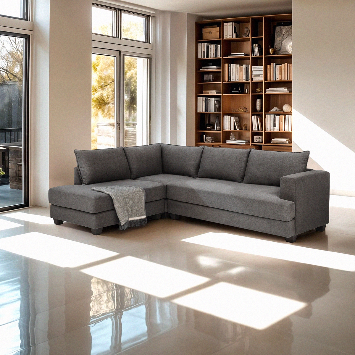 Sofa Design Ecke 3-Sitzer modern aus grauem Stoff Alhena Aktion