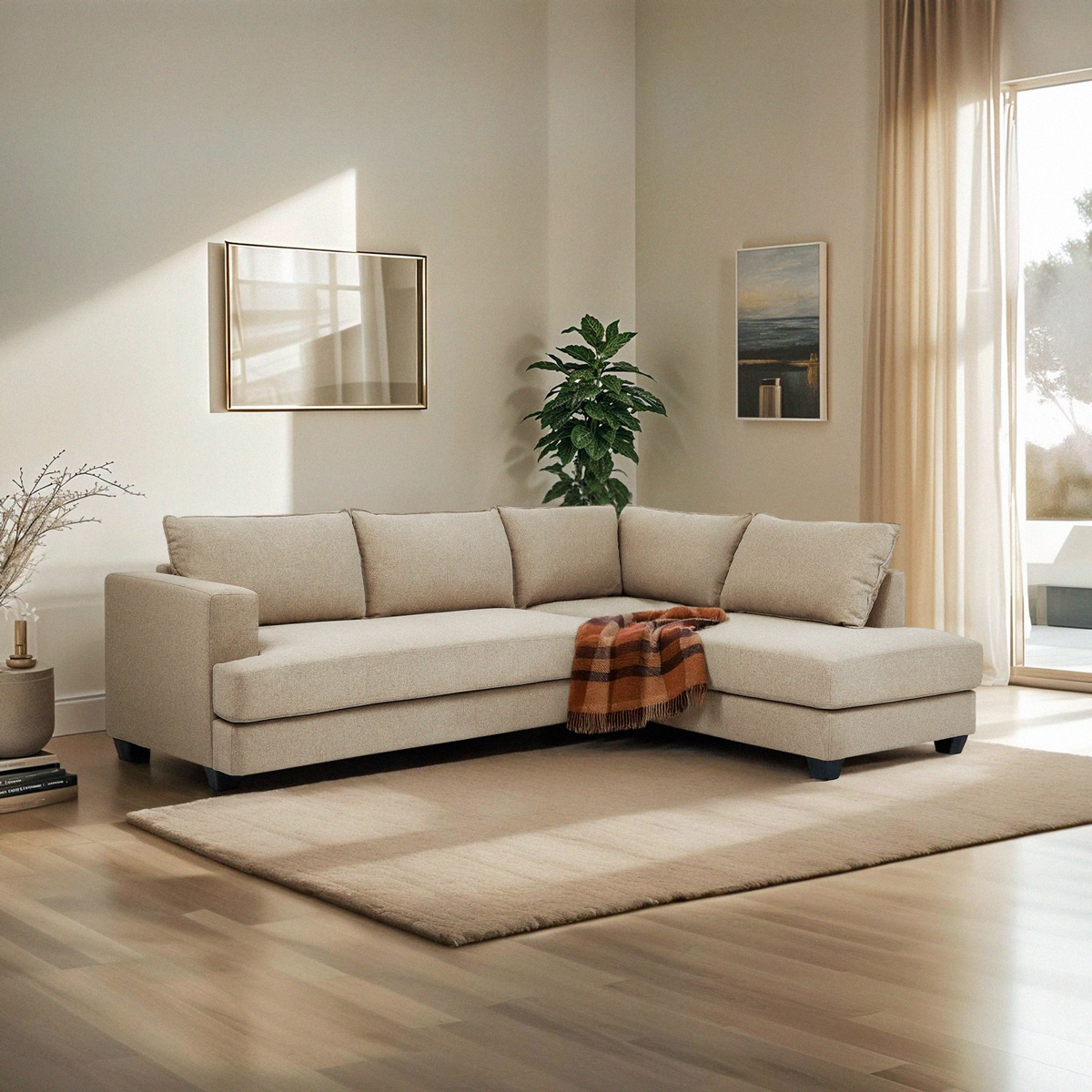 Sofa 3-Sitzer Ecke Design mit Halbinsel in beige Stoff Avior Aktion Sofa 3-Sitzer Ecke Design mit Halbinsel in beige Stoff Avior Aktion