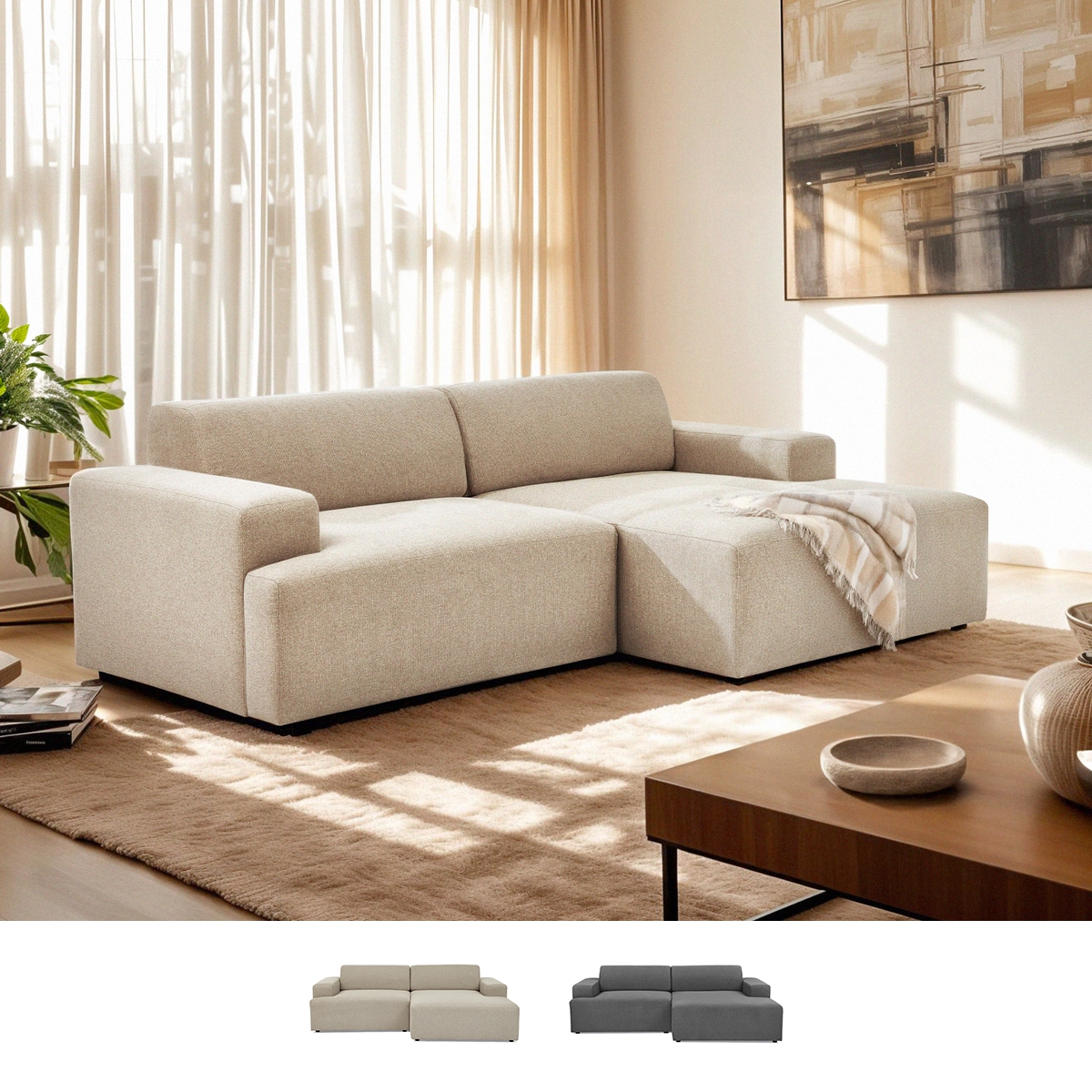 Sofa modernes Design 3-Sitzer mit rechtem Liegesessel aus Stoff Toliman Aktion Sofa modernes Design 3-Sitzer mit rechtem Liegesessel aus Stoff Toliman Aktion