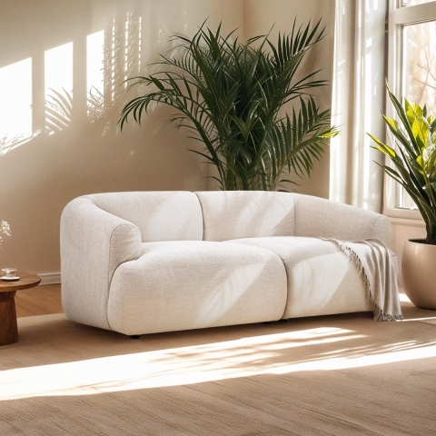 Sofa modular bogenförmig 2-Sitzer aus beigem Stoff Yuna-2 Aktion