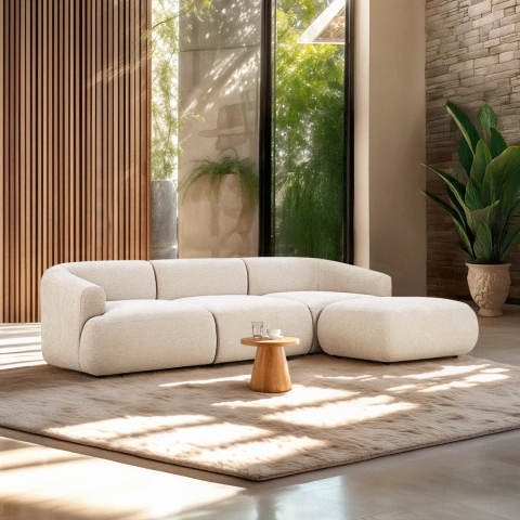 Sofa modular 3-Sitzer geschwungen mit Hocker aus Stoff Yuna-3P Aktion