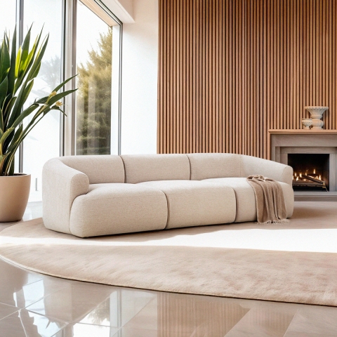 Sofa modular gebogenförmig 3-Sitzer aus beigem Stoff Yuna-3 Aktion