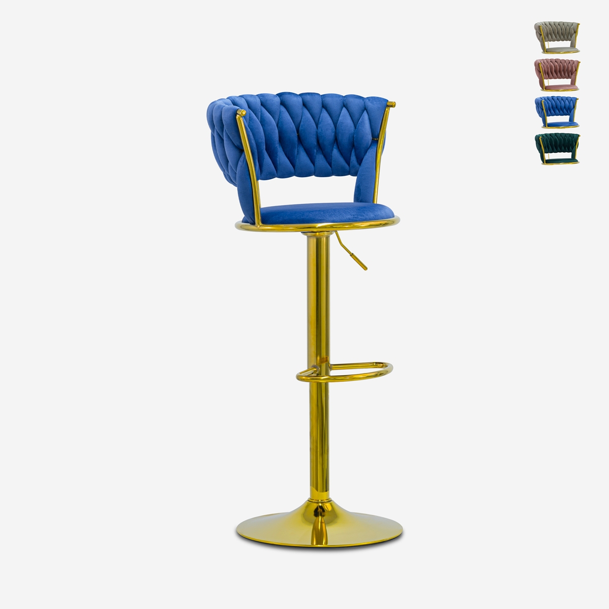 Hocker verstellbar aus goldfarbenem Metall und gewebtem Samt Macaron