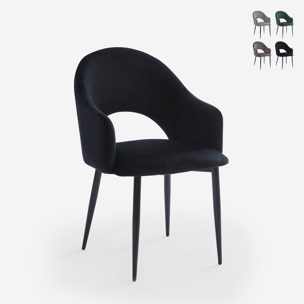 Stuhl mit Armlehnen modern aus Samt für Esszimmer und Küche Rozan Angebot Stuhl mit Armlehnen modern aus Samt für Esszimmer und Küche Rozan Angebot