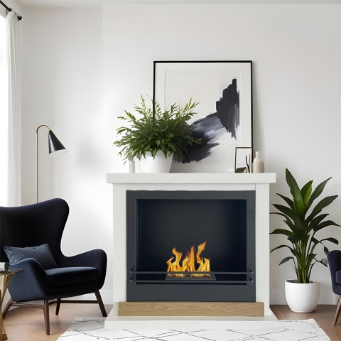 Bioethanol-Kamin Stoccolma freistehend, weißes Holz, L75xT24xH68 cm Aktion