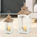 Set aus 2 weißen Holzlaternen im Shabby Chic mit Kerzenhalter Copenaghen Aktion