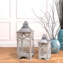 Set aus 2 Shabby-Chic-Laternen mit grauem Holz-Kerzenhalter Kediri Aktion