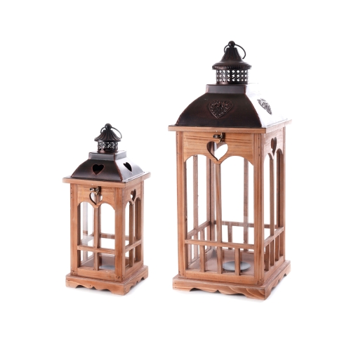 Set aus 2 dekorativen Shabby-Chic-Laternen aus Holz mit Kerzenhalter Palu Aktion