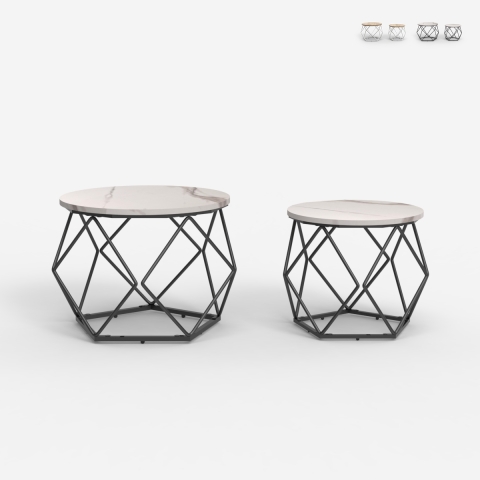 Couchtische 2er Set modernes Design mit Metallfuß Aragonite Aktion
