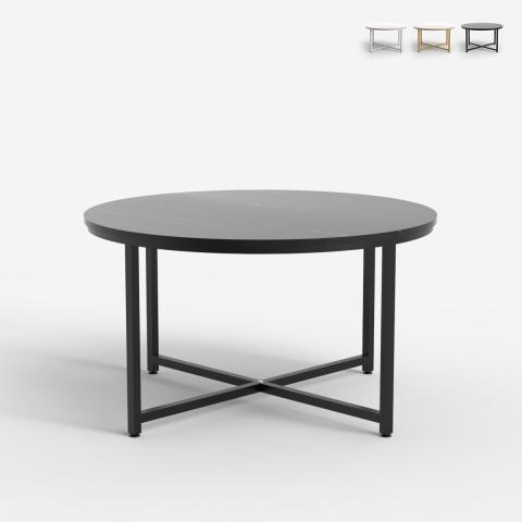 Wohnzimmertisch rund 80 cm mit Marmoreffektplatte Granato Aktion