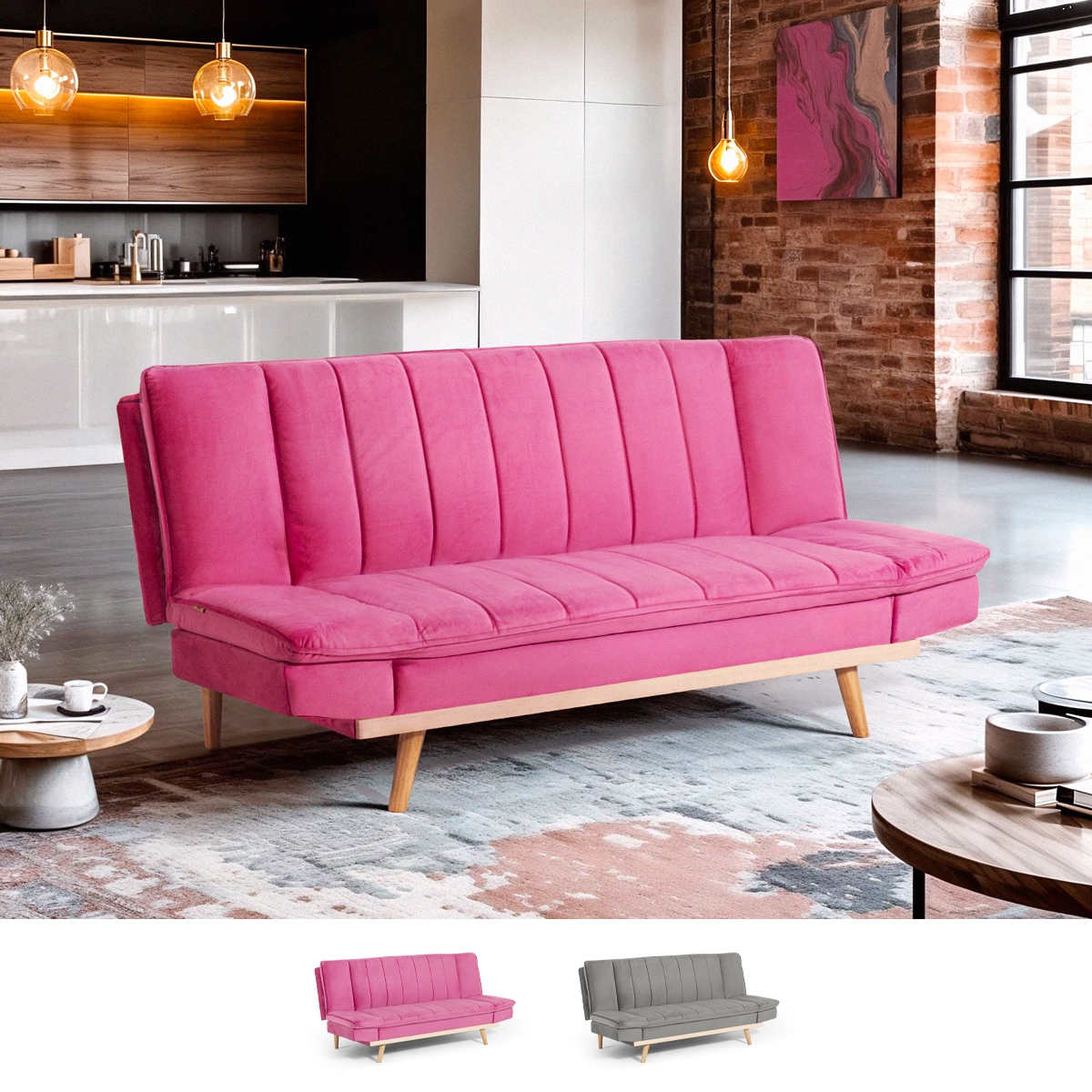 Schlafsofa 2-Sitzer mit verstellbarer Rückenlehne aus Samtstoff Skata Aktion Schlafsofa 2-Sitzer mit verstellbarer Rückenlehne aus Samtstoff Skata Aktion