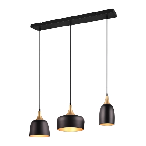 Moderne Pendelleuchte 3-flammig aus schwarzem und goldenem Metall Sudar Aktion