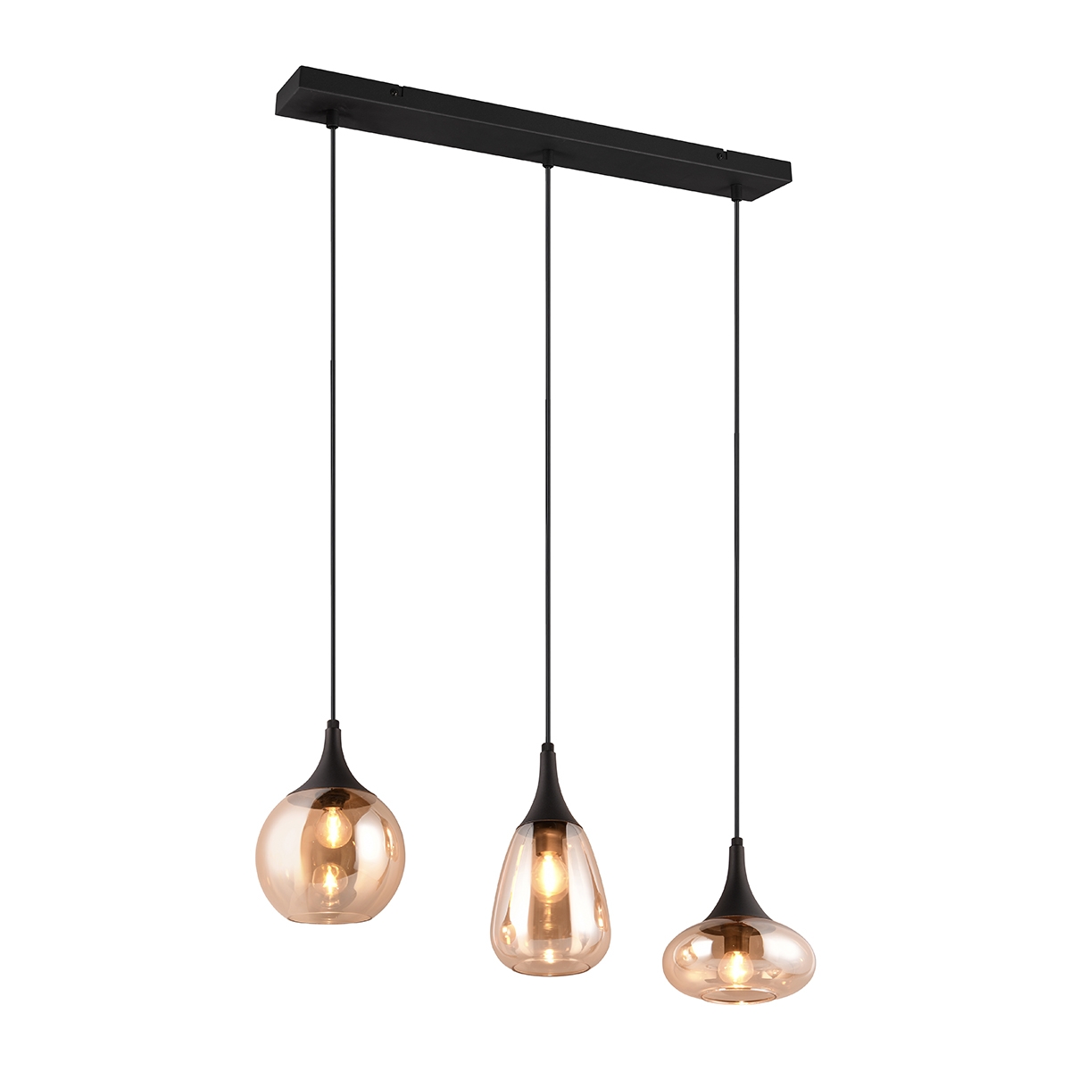 Pendelleuchte Küchentheke 3 Lichter aus Bernstein-Glas Tepuk