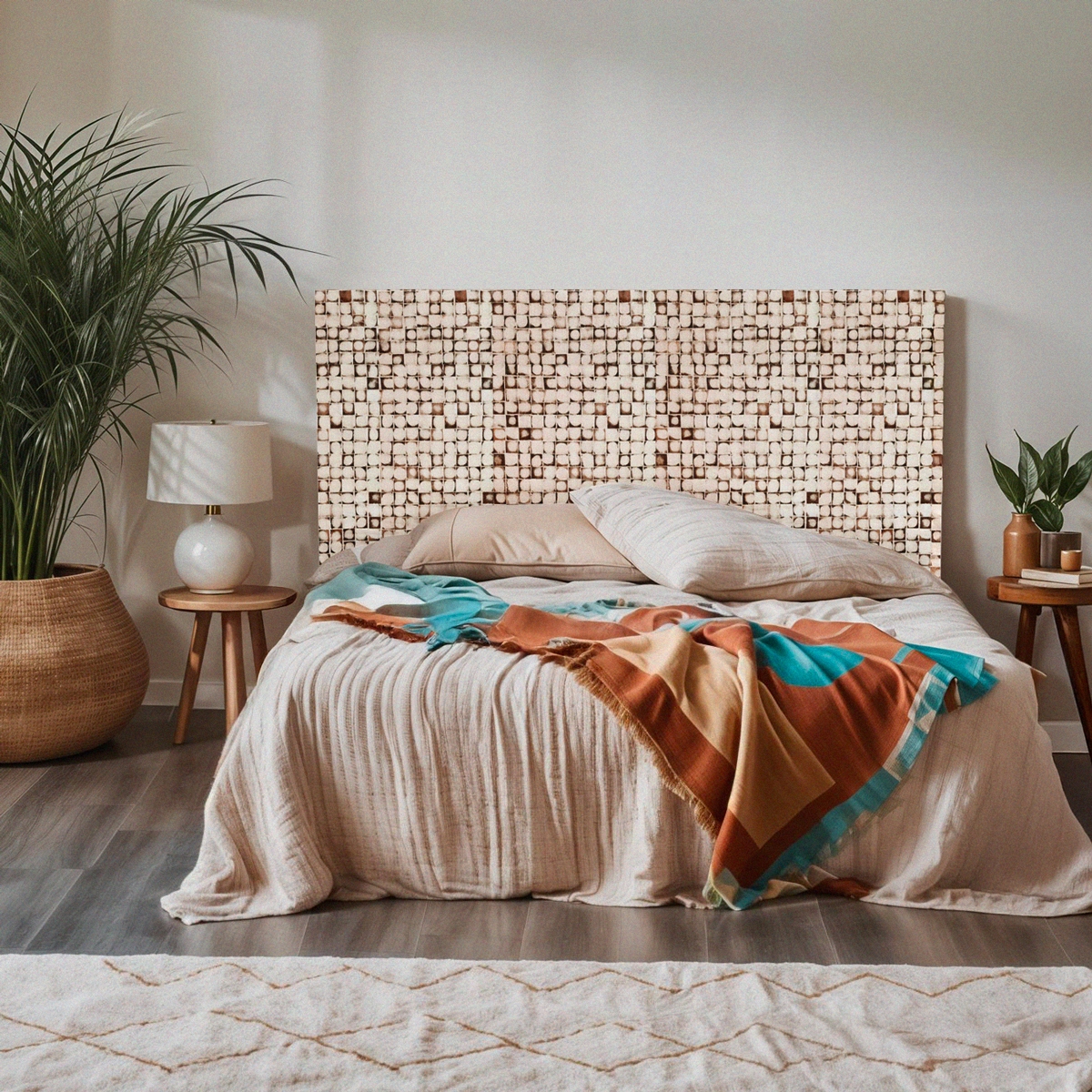 Kopteil aus Holz mit Intarsien 174x135cm für Doppelbett Juno