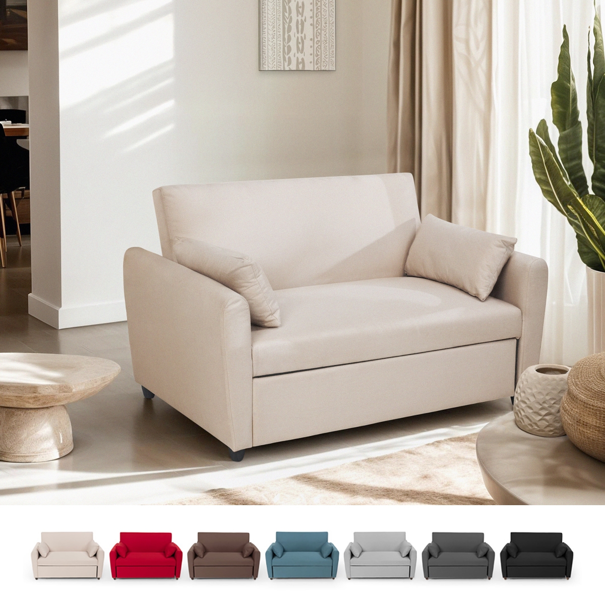 Porto Rico Ausziehbares 2-Sitzer-Schlafsofa, modernes Design aus Stoff