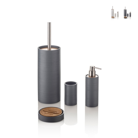 Badezubehör-Set aus grauem, weißem Harz und Bambus Gaeta Aktion