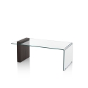 Couchtisch aus gebogenem Glas und Holz 110x55x42cm Feng S Angebot