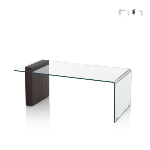 Couchtisch aus gebogenem Glas und Holz 110x55x42cm Feng S Aktion