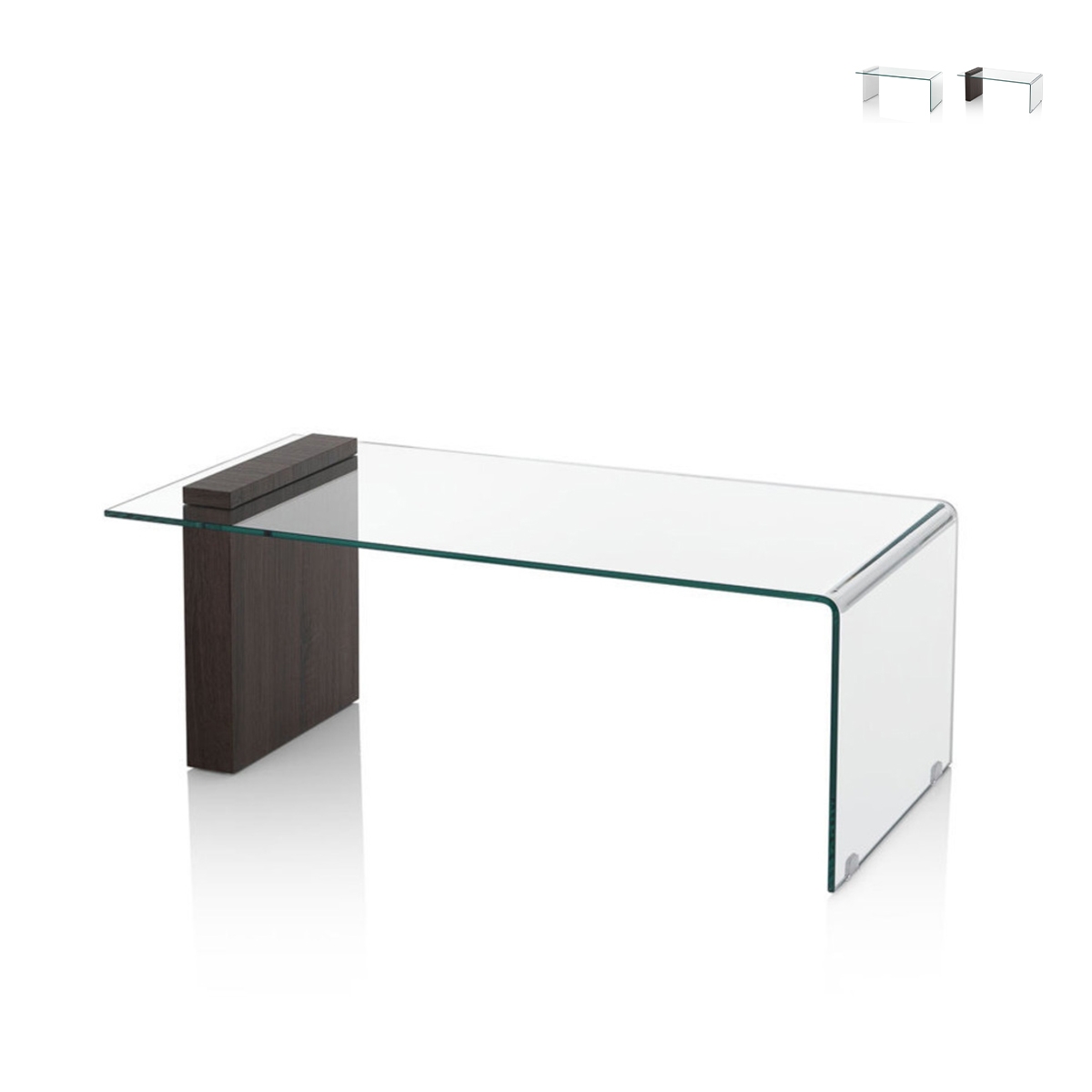 Couchtisch aus gebogenem Glas und Holz 110x55x42cm Feng S Aktion