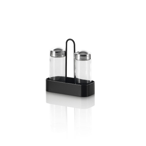 Set Salz und schwarzer Pfeffer mit Gläsern und Metallhalterung Salz Aktion